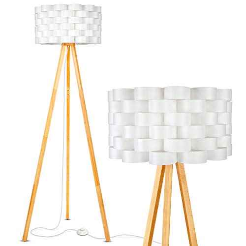 Brightech Bijou LED Floor Lamp, Standing Lamp for Bedroom Reading, Tripod Lamp for Living Rooms & Offices, Great Living Room D?cor, Bohemian & Vintage Tall Lamp with Soft Light Bulbs - Natural Wood