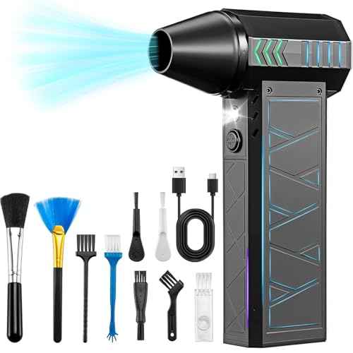 Compressed Air Duster, 180000RPM Electric Air Duster Whit LED Lighting & 9 Brush, 4 Gear Adjustable Turbo Fan, Cordless Air Blower Rechargeable, Air Duster for PC/Laptop/Keyboard/Car/Home Cleaner