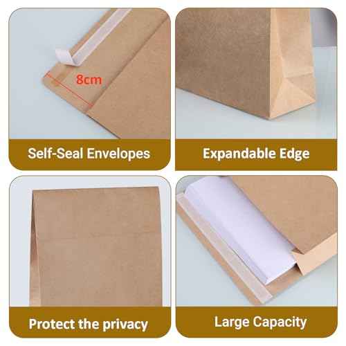 50 Pack 9.4" x 13.2" Expandable Catalog Envelopes, Large Kraft Document Envelopes Self Seal Manilla Envelopes Mailing for Documents, Magazines, Photos