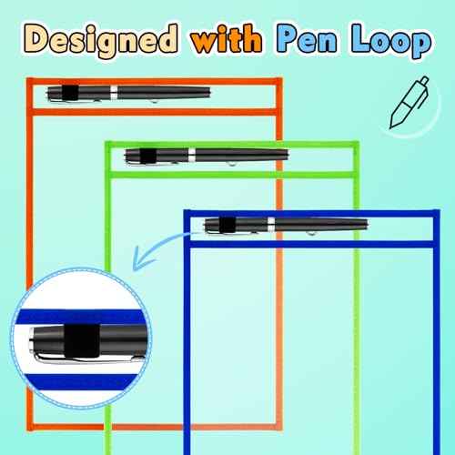 30 Packs Dry Erase Pocket Sleeves, Reusable Clear Plastic Classroom Pocket, 10x14 Inch Ticket Holders, Plastic Sleeves for School/Office Organization