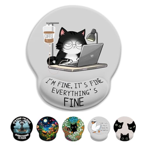 Funny Coffee Cat Ergonomic Mouse Pad with Wrist Rest - Desk Decor Gift