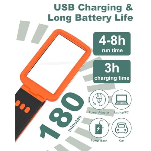 10X Magnifying Glass with Light and Stand, Rechargeable Folding Handheld Real Glass Magnifier, 3 Color Modes Dimmable Lighted Page Magnifier for Reading Small Prints, Seniors with Macular Degeneration