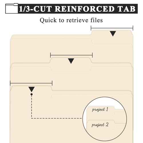 Manila Folders 8.5 x 11 | 1/3 Cut File Folders Letter Size | Manilla File Folders 8.5 x 11 Pack of 100 | Paper Folders for Documents, Business, School, Classroom and Office Supplies.
