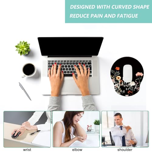 U-flower Black Ergonomic Wrist Support Mouse Pad with Memory Foam - Non-Slip, Gaming & Office