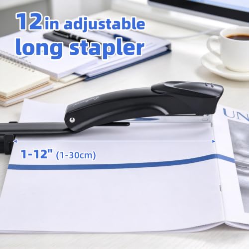 Black Long Reach Stapler with 2000 Staples & Remover, 20-25 Sheet Capacity