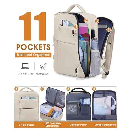 Capolo Travel Backpack for Women Men Waterproof Laptop Backpack Airlines Approved Carry On Backpack Bag Computer Bookbag for Business, Work, Traveling Fits 15.6 Inch Laptop(Beige)