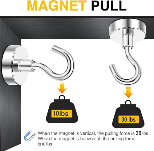 DIYMAG Silver Magnetic Hooks 10 Pack 0.63in, Strong 30lb Capacity for Cruise, Cabin, Ship, Office, Refridge