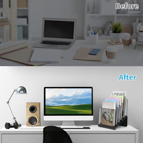 LEKETREE Black Desk File Organizer with 5 Vertical Compartments for Office & Home