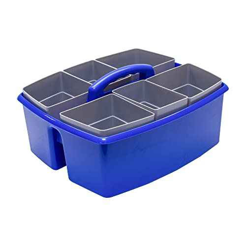 Storex Large Classroom Caddy with Cups, 13 x 11 x 6.575 Inches, Blue, Case of 2 (00985U02C)