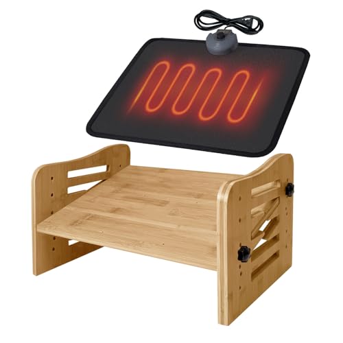 Myplace Bamboo Adjustable Under Desk Footrest with Heating Pad - Warm Ergonomic Foot Rest with 7-Level Adjust, Slanted Foot Rest Stool for Home Office Kitchen Bedroom (Burlywood)