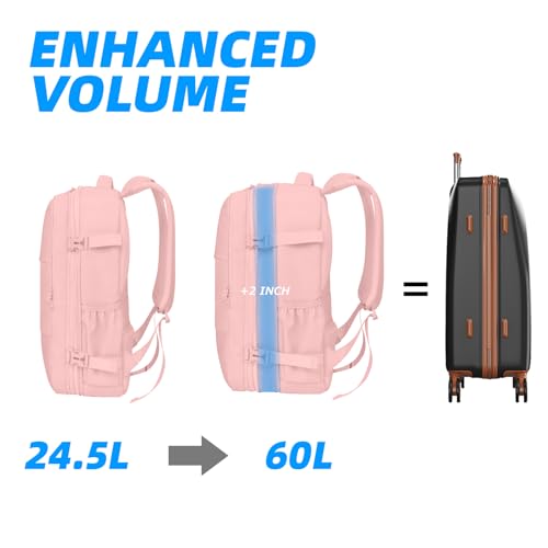 Lovvento Air Vacuum Compression Travel Backpack: Expandable Carry On Bag Vacuum with Pump Fits 17.3inch Laptop for Women and Men - Suitable for Business and Work Waterproof (Pink)