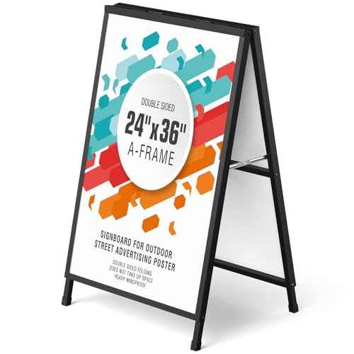 A Frame Sign 24x36 Inch Sandwich Board, Heavy Duty Double-Sided Folding Sidewalk Signboard, Slide-in Steel Metal Frame Sign Display Holder for Outdoor & Indoor Street Poster, Businesses, Advertising