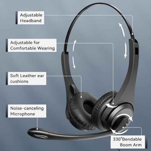 Phone Headsets for Office Phones - Corded Telephone Headset w/Noise Canceling Mic, Headset for Phones Landline Office Compatible with Polycom Plantronics Nortel Toshiba Mitel ShoreTel Deskphones etc