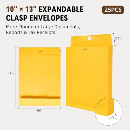 Manila Envelopes 10x13 Inches with 2-Inch Gussets - Pack of 25