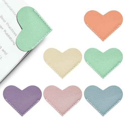 Leather Heart Bookmarks - Winjeto 6 Pieces Cute Corner Page Book Marks for Teachers Students Book Reading Lovers, for School Office Home Supplies (Love£¨6pcs£©)