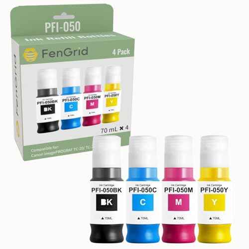 PFI050 Ink Canon PFI-050 Ink Refill Bottles, Works with Printer Models Canon PFI050 imagePROGRAF TA-20, TC-20M (4 Pack,BK/C/M/Y)