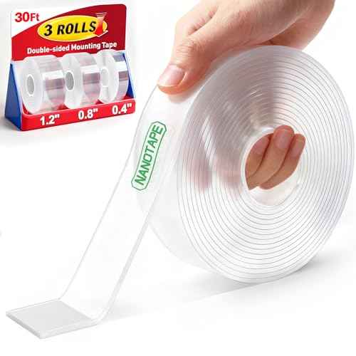3 Rolls Double Sided Tape Heavy Duty, Extra Strong Nano Tape Double Sided Adhesive Strips, Clear Mounting Tape Removable Two Sided Adhesive Tape for Walls, Posters, Rug, Picture Hanging (Total 30 FT)