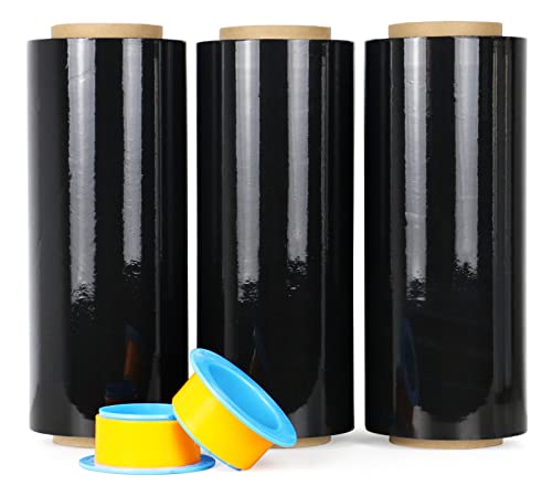 BOMEI PACK Black Stretch Wrap Industrial Strength with Plastic Handle