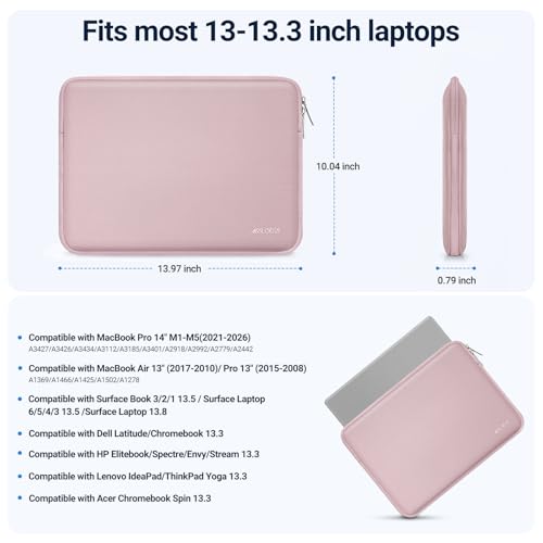 MOSISO 13.3 Inch Baby Pink Laptop Sleeve with Small Pouch - Shockproof Protective Case