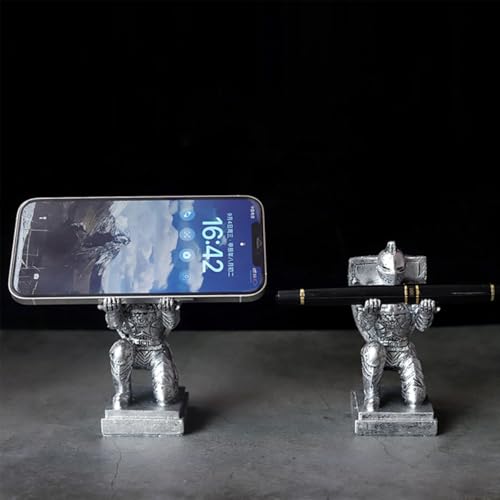 Resin Soldier Shield Knight Decor Statue Pen Holder Base for Desk, Desktop Organizer Pencil Stand Display for Office, School, Home, as Gift for Men Father