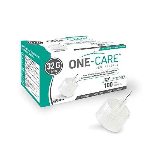 ONE-CARE Pen Tips, 32G x 8mm, Sterile, Seal and Cover, Universal Design, Optimal Skin-Contact ? Pack of 100/box