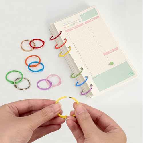 70Pcs Binder Rings, 1 1/5 Inch Metallic Loose Leaf Binder Ring, Binding Rings for Index Cards, Colorful Book Keychain Key Rings for Paper Notebook Office School Home, 10 Colors