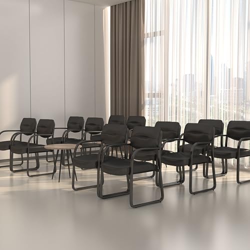 BOSS LeatherSled Guest Chair, Modern Black LeatherPlus, Black Frame