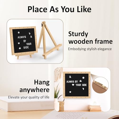 Black Felt Letter Board with LED Lights, 10x10 inch Changeable Message Sign