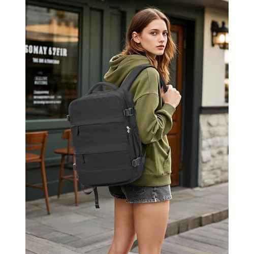 Vacuum Backpack Travel with Pump,Travel Backpack with Vacuum System, Shoe Compartment, United Airlines Personal Item Bag 17x10x9,Mochila compresion al vacio,Black