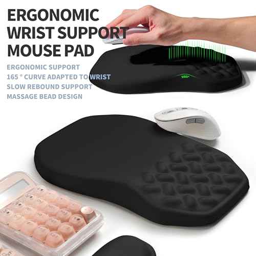 2-in-1 Ergonomic Set, Wave Keyboard Wrist Rest and Massage Slope Mouse Pad Wrist Support, Rebound Memory Foam for Relieve Carpal Tunnel Syndrome and Wrist Pain (Black)