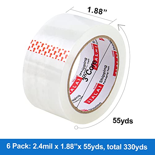 6 Rolls Heavy Duty Clear Packing Tape with Refillable Dispenser - Industrial Grade Shipping & Moving Tape, 1.88" x 55 Yards