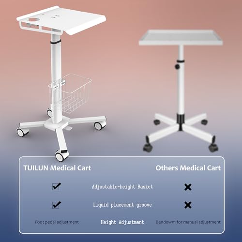 Adjustable Height Rolling Laptop Desk with Wheels - Portable Computer Cart, White