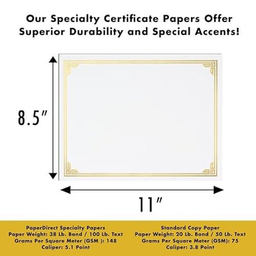 PaperDirect Gold on White Classic Specialty Certificates, 8¨ö x11, Foil Accents, 50 Count, Certificates And Awards Paper, For School, Work, Diplomas & Award Certificates