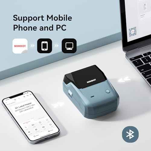 NIIMBOT B1 Label Maker Machine with Tape, 2 Inch Portable Sticker Printer for Home School & Small Business, Compatible with Phones & PC, Blue