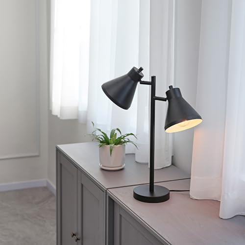 GLOBE Electric 52999 Derek 18" 2-Light Desk Lamp, Matte Black, On/Off Rotary Switch on Each Shade