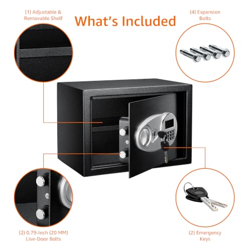 Amazon Basics 0.5 Cu Ft Steel Security Safe with Electronic Lock, Removable Shelf, Black