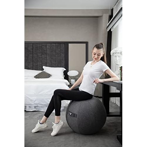 Sitting Ball Chair for Home Office Desk - Exercise and Stability Ball for Fitness, Pilates, and Ergonomic Balance - Includes Cover and Pump
