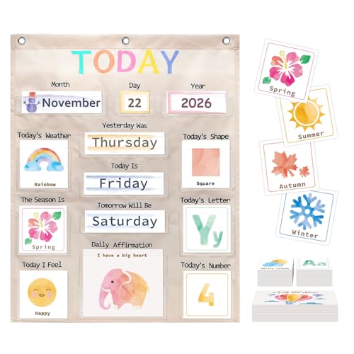 HarvMax Beige Pastel Daily Morning Calendar & Weather Pocket Chart for Toddlers & Preschool