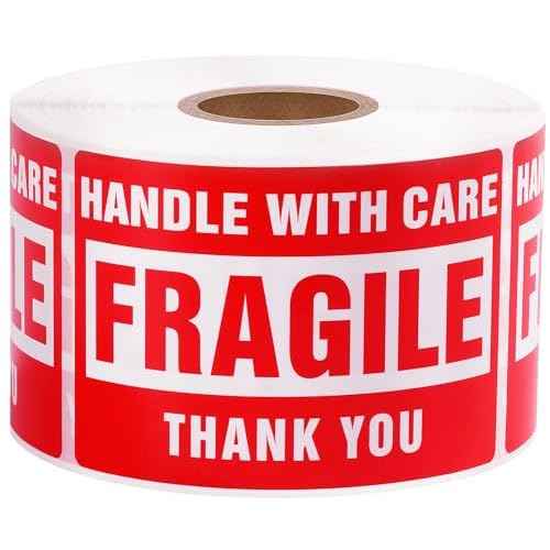 3 x 2 Inch Handle with Care 500 Fragile Stickers for Shipping Moving Glass Permanent Adhesive Fragile Labels (1 Roll, 500 Labels)