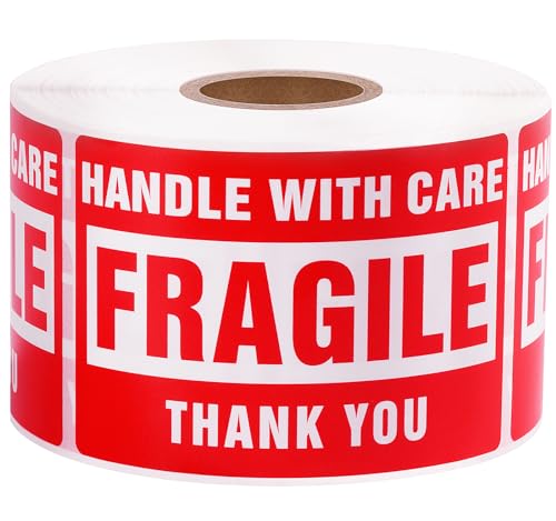 LuckyGuard 3 x 2 Inch Handle with Care Fragile Stickers (500 Labels, Roll) for Shipping & Moving