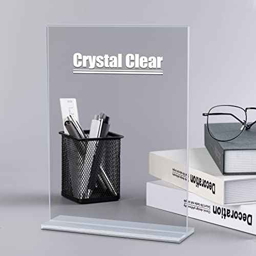 12pack Acrylic Sign Holder 8.5 X 11, Vertical T Shape Clear Plastic Paper Sign Holder, Menu Holder Display Stand, FLyer Table Sign Holder for Restaurant, Office, School, Store and Home Use
