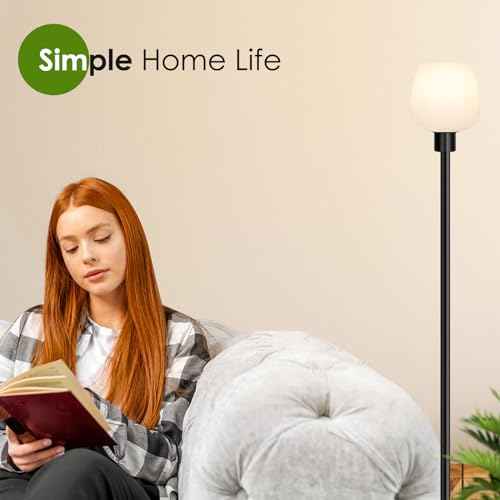 Floor Lamp for Living Room with 3 Color Temperatures, Standing Lamp with White Opal Glass Lampshade, Modern Tall Lamp with Foot Switch, Pole Lamp for Office Bedroom Dining Room, 9W LED Bulb Included