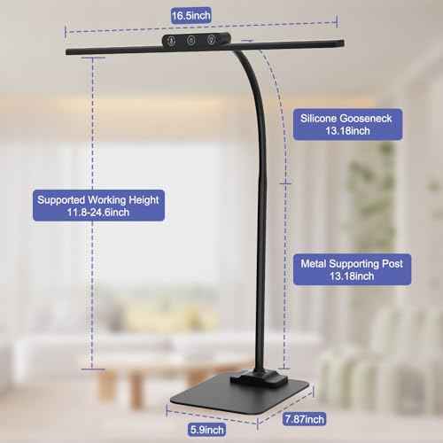 KableRika LED Desk Lamp with Base: Bright Desk Lights for Home Office - Eye Care Reading Table Lamps - Dimmable Desktop Lighting for Computer Monitor Study Drafting Black