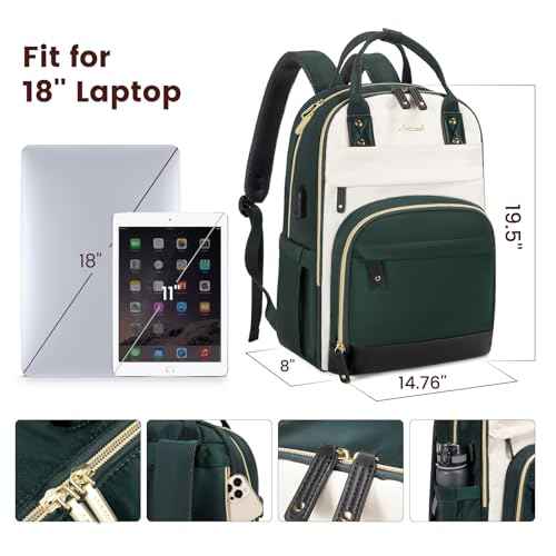 LOVEVOOK Backpack for Women,Laptop Backpack Women,Fits 18 Inch Laptop Bag,School Backpacks,Fashion Travel Work Anti-theft Bag,Waterproof Business Computer College Backpack Purse,Beige-Green-Black