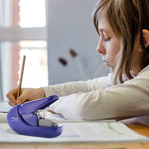 PLUS Paper Clinch Compact Staple-Free Stapler ? Fastens up to 5 Sheets, No Staples Needed, Eco-Friendly, Safe for Kids, Blue