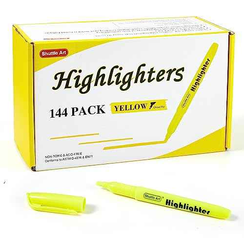 Shuttle Art 144 Pack Highlighters, Yellow Highlighter Pen Bulk with Versatile Chisel Tip Dry-Quickly Non-Toxic Highlighter Markers for Adults Kids Highlighting in Home School Office