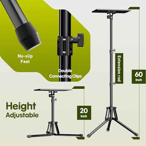 Projector Stand Laptop Tripod- Portable Tripod Adjustable Height 20 to 60 Inch, Projector Stand with Gooseneck Phone Holder £¦ Mouse Tray, Laptop Floor Stand for Podium,Studio, DJ Racks