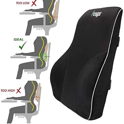 Feagar Lumbar Pillows Back Support Cushions 2025 Extra Large Memory Foam Pillows for Car Seat Office Chair Home, Low Back Pillow Chair Cushions with Extension Strap, Black