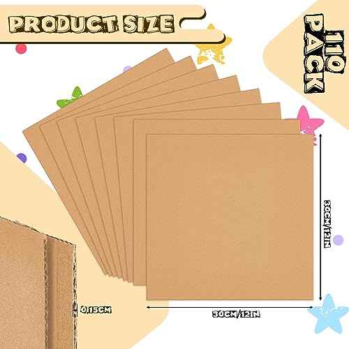 Henoyso 110 Pack 12 x 12 Inch Corrugated Cardboard Sheets Flat Cardboard Sheets Packaging Inserts Flat Square Inserts Squares Separators for Shipping Packing Mailing Crafts(Brown)