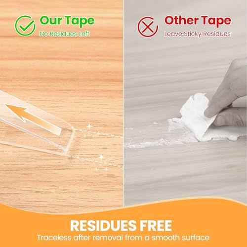 Double Sided Tape Heavy Duty, Double Sided Nano Mounting Tape (160 INCH), Clear Two Sided Adhesive Tape, Removable Picture Hanging Wall Tape Strips, Carpet Decor Poster Tape for Home Office Outdoor
